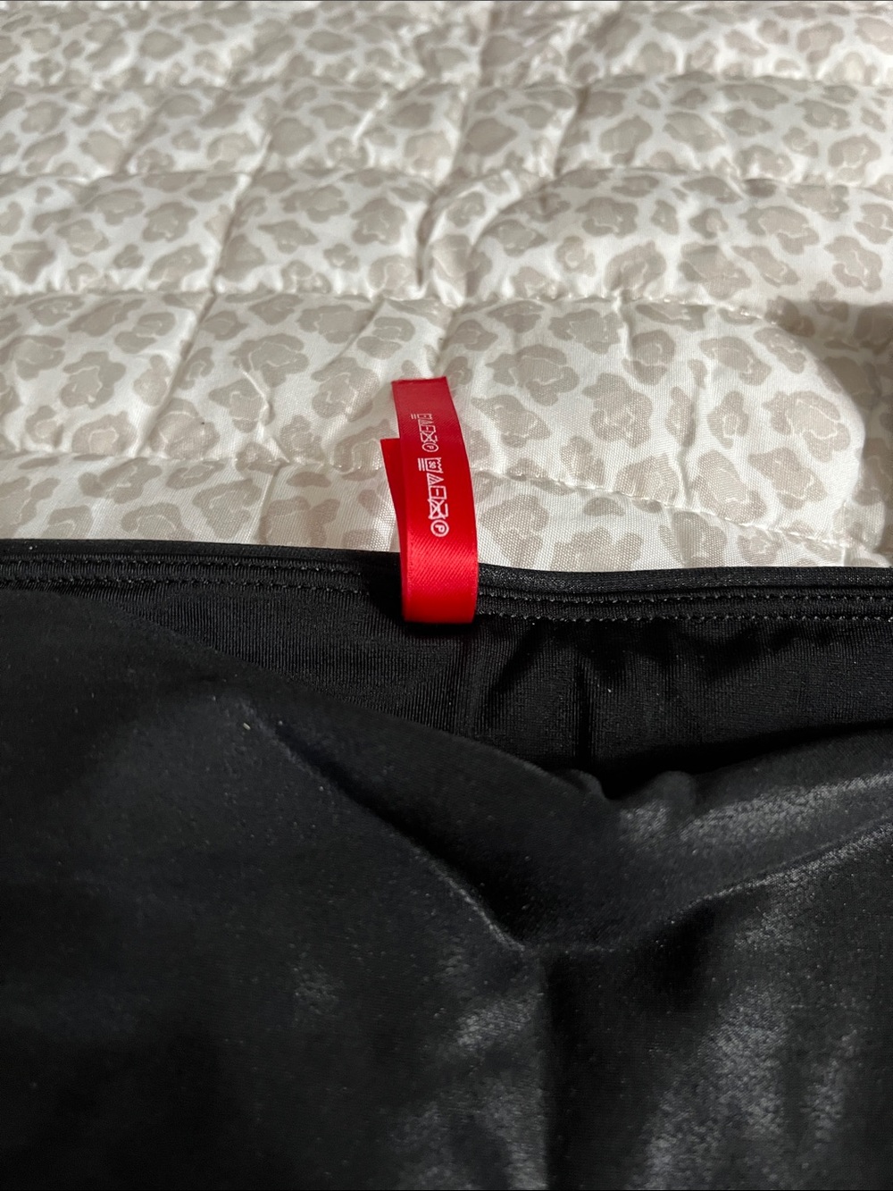 SPANX  Black Leggings with Red Brand Loop leather like front